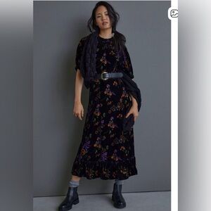 Othilia Anthropologie Black Floral Velvet Burnout Motif Laura Maxi XL